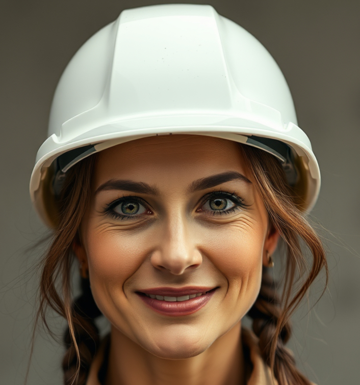 a female wearing a safety helmet