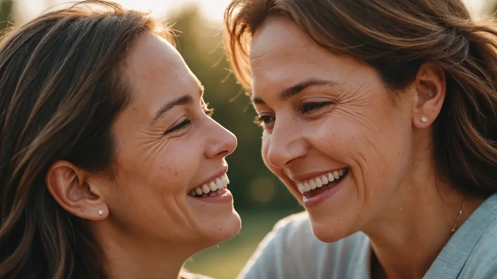 Close-up view of a mother and child laughing together