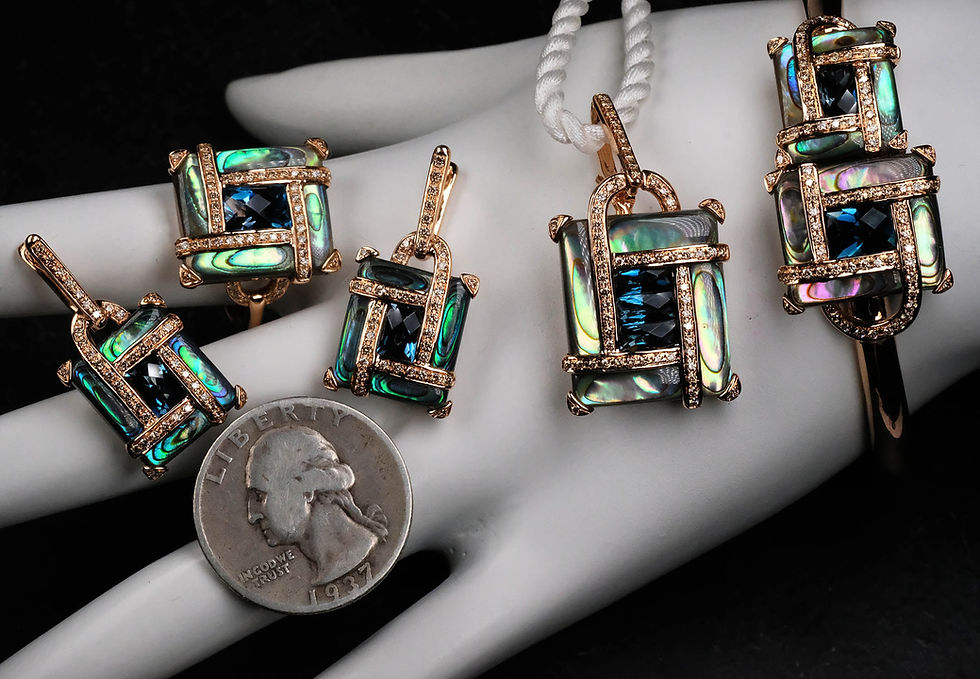 Thumbnail: Pre-Owned Bellarri "Anastasia" 14K RG Abalone London Blue Topaz 4-Pc Set