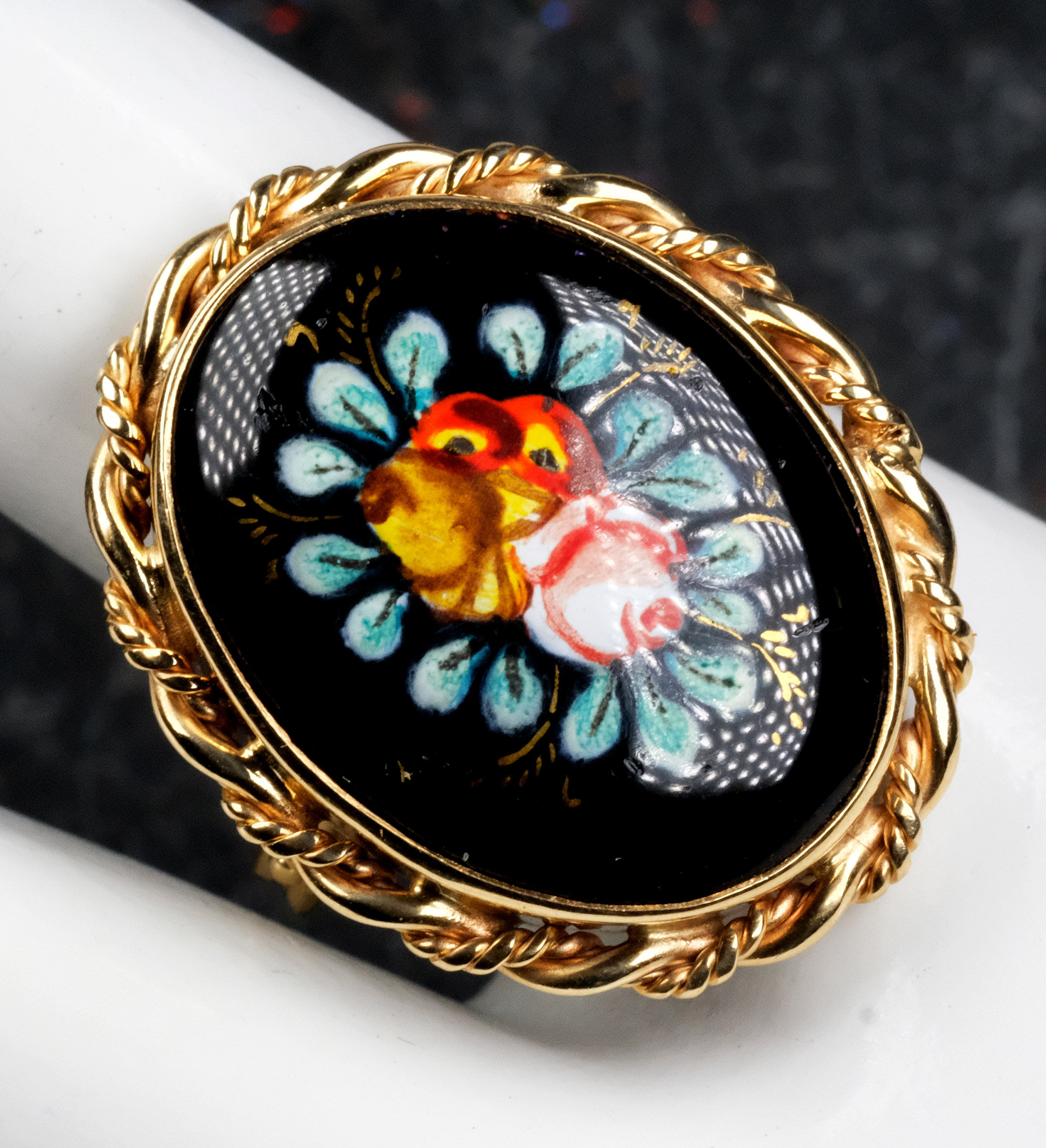 Pre-Owned 14K Yellow Gold Floral Enamel France Ring Sz 7.25