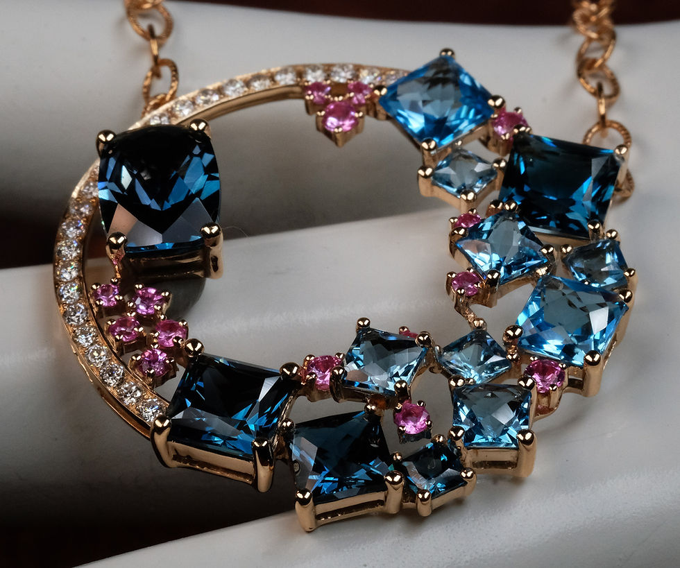 Thumbnail: NEW Bellarri "Lily" 14K RG Blue Topaz Pink Sapphire Necklace