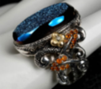 Pre-Owned Barbara Bixby Sterling 18K Drusy Citrine Ring Sz 7.75