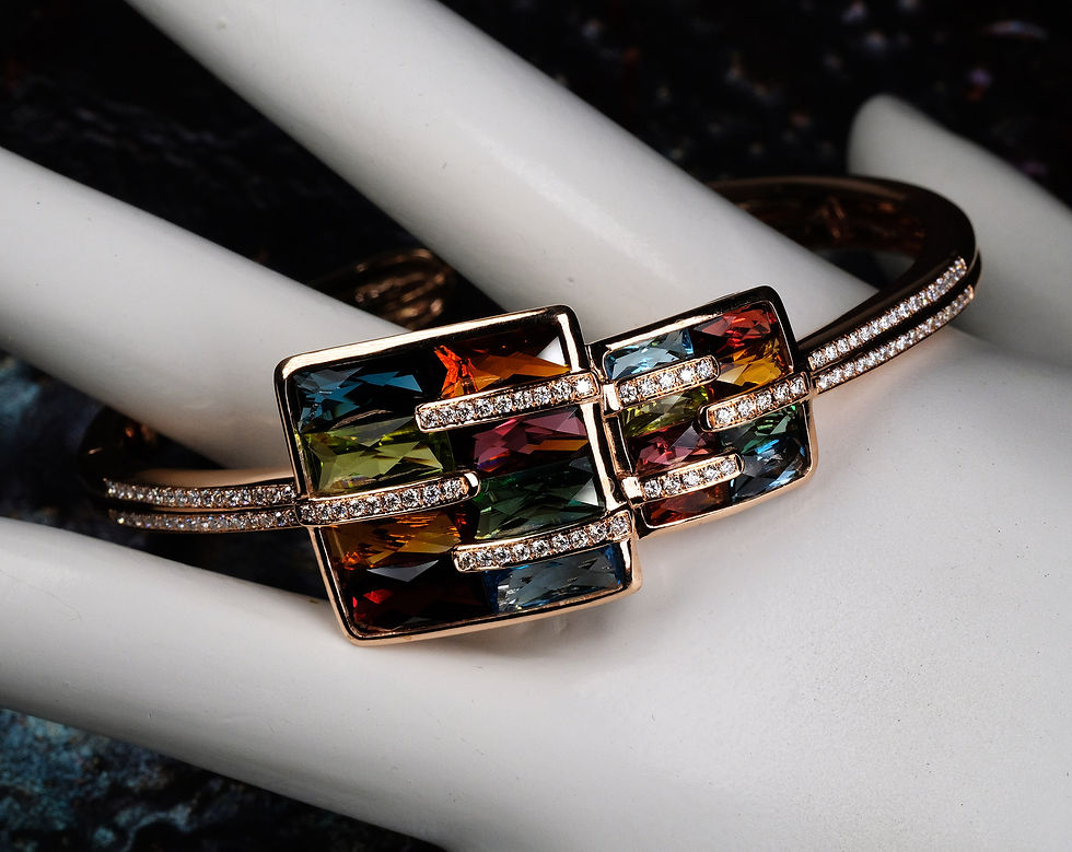 Thumbnail: NEW Bellarri "Boulevard I" 14K RG Multi-Gem Cuff Bracelet