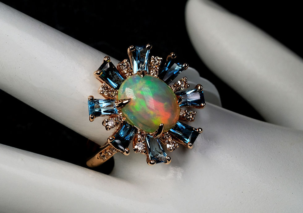 Thumbnail: NEW Bellarri "Athena" 14K RG Opal Blue Topaz Champagne Diamond Ring Sz 7