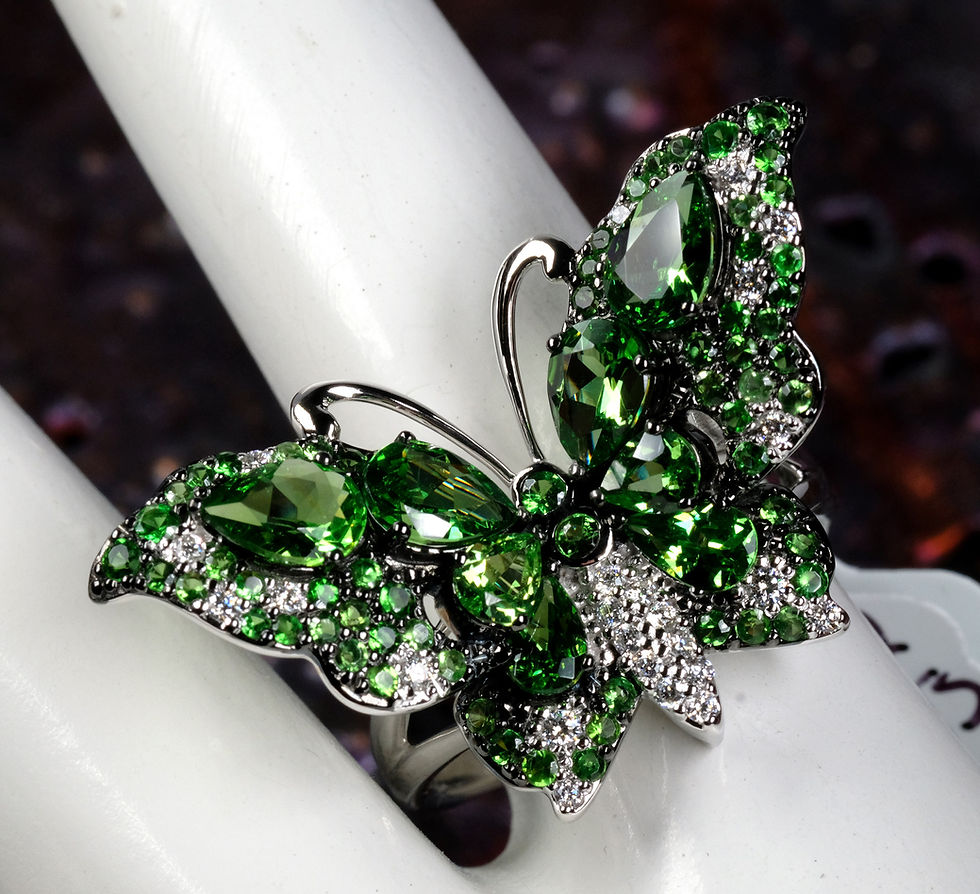 Thumbnail: NEW Bellarri "Madame Butterfly" 14KWG Tsavorite Diamond Ring Sz 7