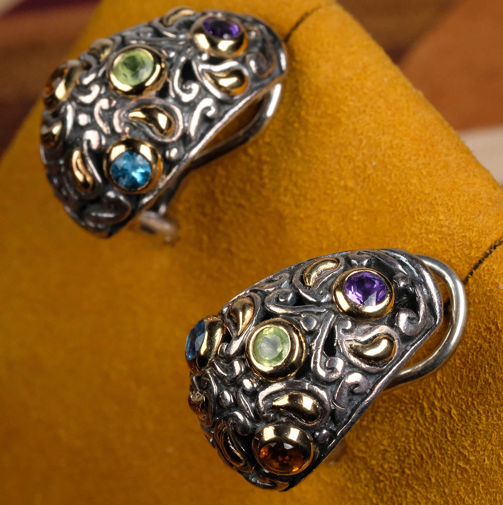 Thumbnail: Pre-Owned Samuel Benham BJC Sterling 18K Multi-Gem Earrings