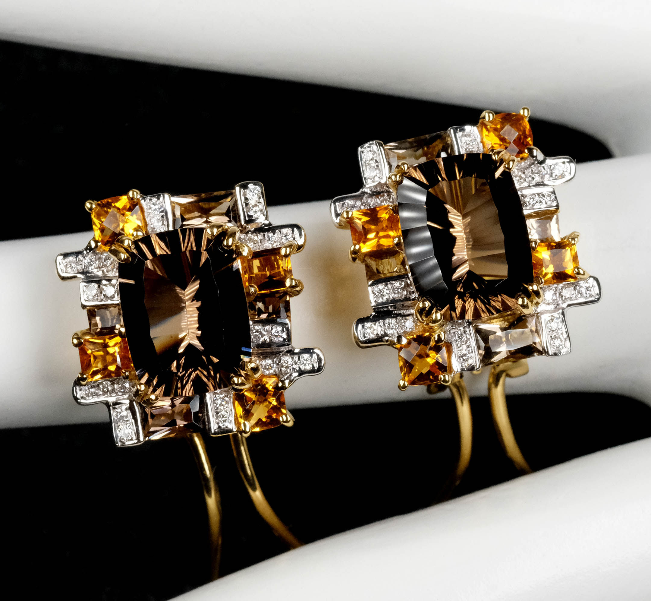 Pre-Owned Bellarri "Cleo" 18K YG Smoky Quartz Citrine Earrings