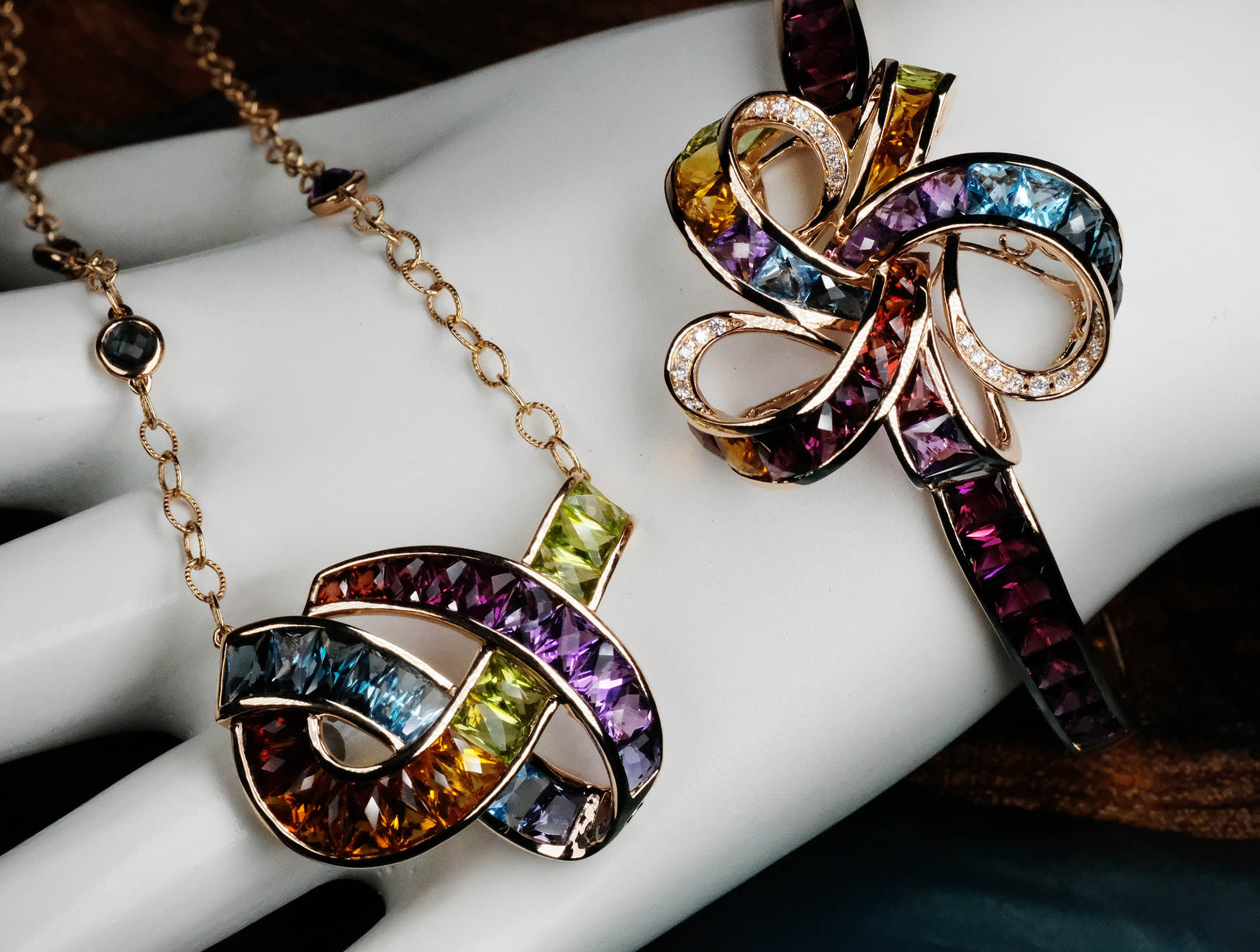 NEW Bellarri "Lolita" 14K Multi-Gem Necklace + Bracelet Set