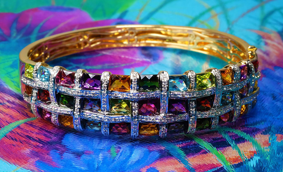 Thumbnail: Pre-Owned Bellarri "Mosaic" 18K Multi-Gemstone 3-Row Bangle Bracelet