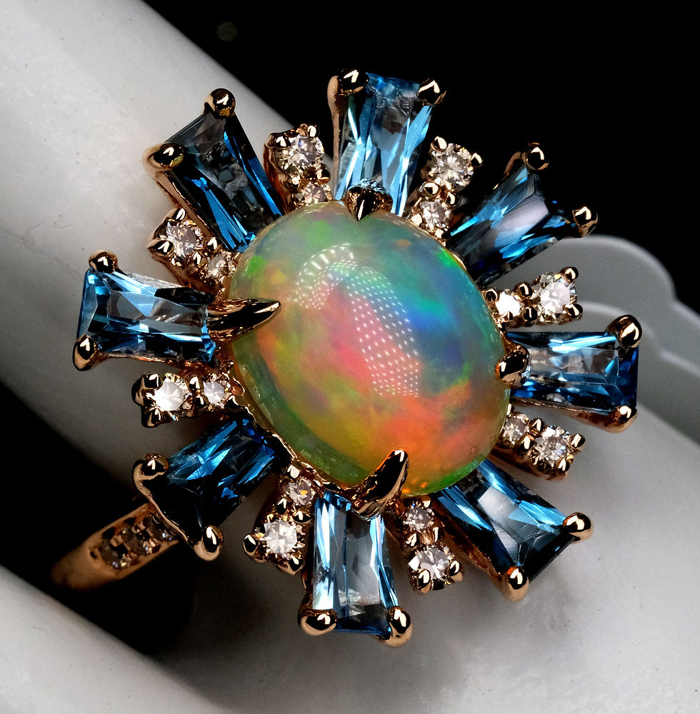 Thumbnail: NEW Bellarri "Athena" 14K RG Opal Blue Topaz Champagne Diamond Ring Sz 7