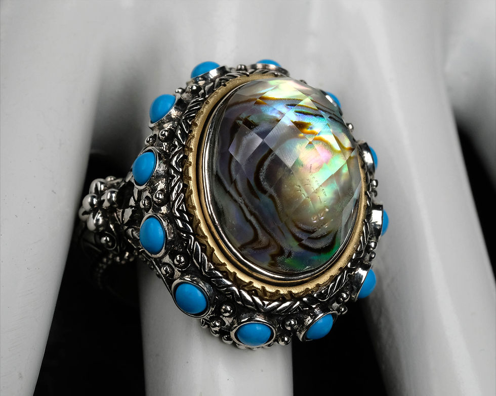Thumbnail: Pre-Owned Barbara Bixby Sterling 18K Abalone Doublet Turquoise Ring Sz 8