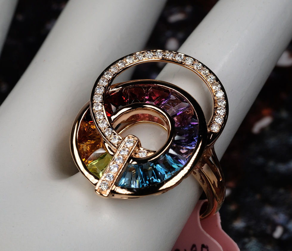 Thumbnail: NEW Bellarri 18K "Malibu" RG Multi-Gem Diamond Ring Size 7