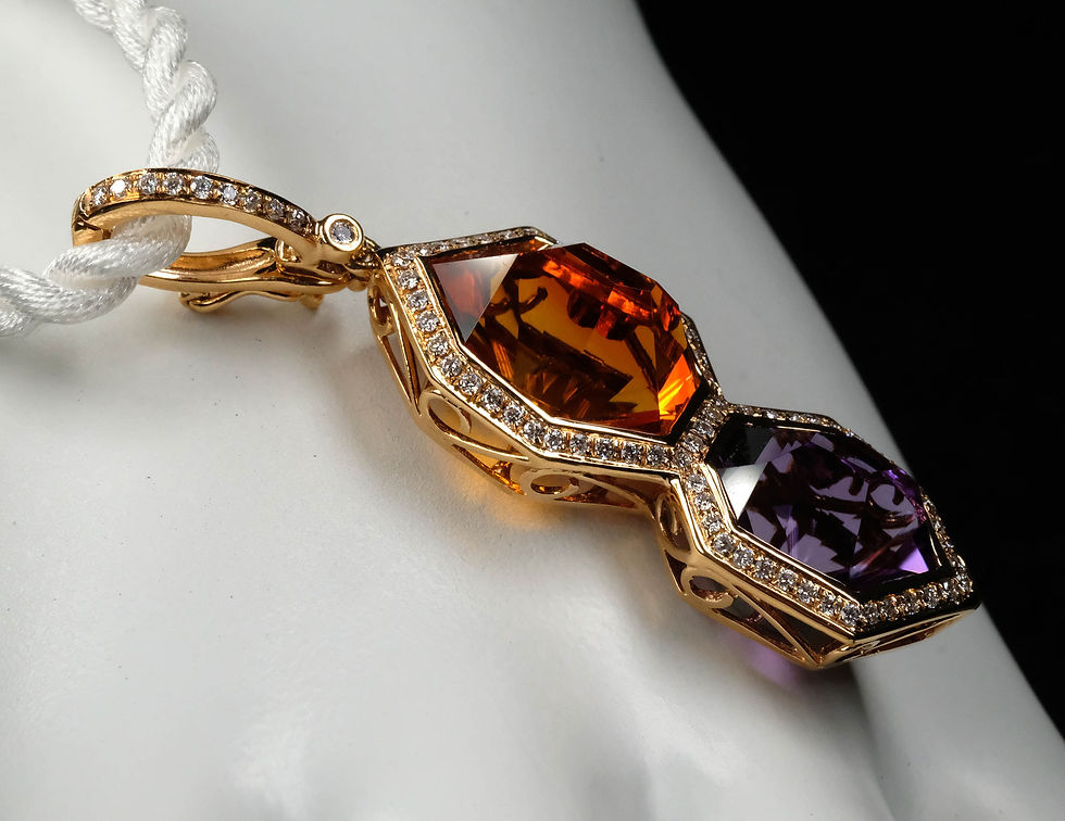 Thumbnail: NEW Bellarri "Tuscany" 18K Rose Gold Citrine Amethyst Diamond Pendant