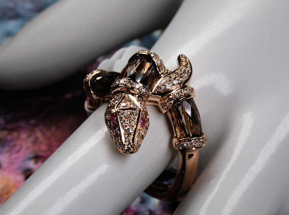 Thumbnail: NEW Bellarri "Royal Python" 14K RG Smoky Quartz Sapphire Diamond Ring