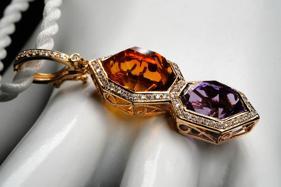 Thumbnail: NEW Bellarri "Tuscany" 18K Rose Gold Citrine Amethyst Diamond Pendant