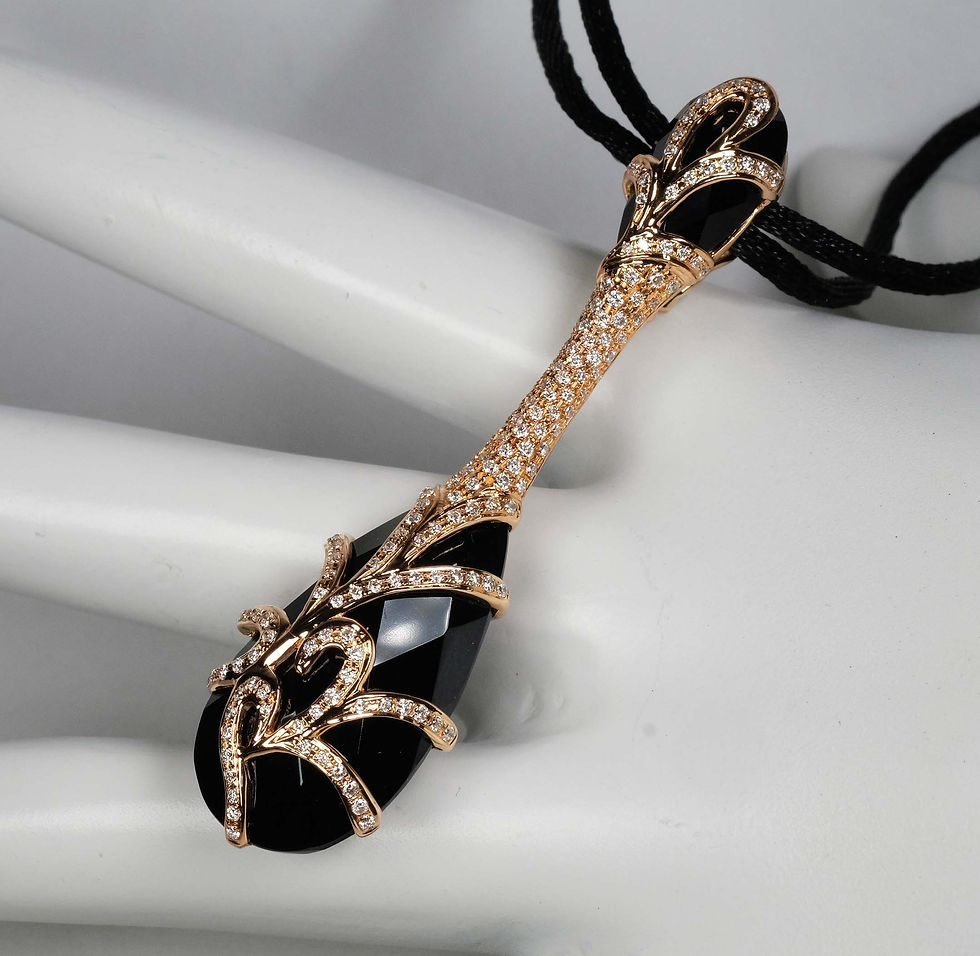 Thumbnail: NEW Bellarri "Carmen" 18K Rose Gold Onyx White Diamond Pendant