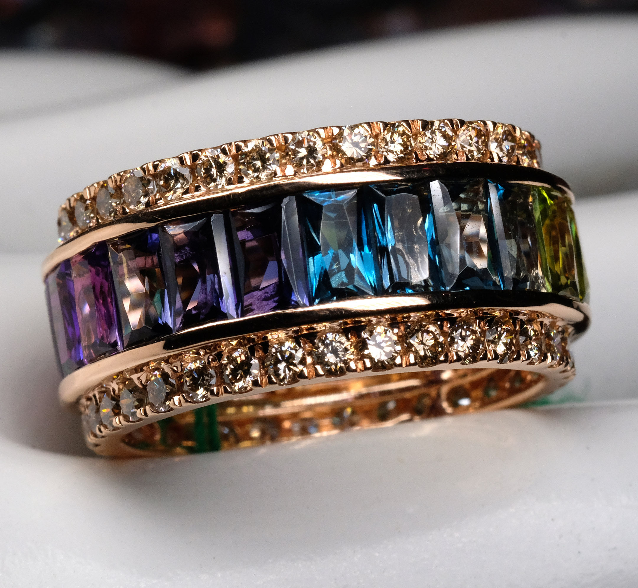 NEW Bellarri "Eternal Love" 14K RG Multi-Gemstone Diamond Ring Sz 7.5