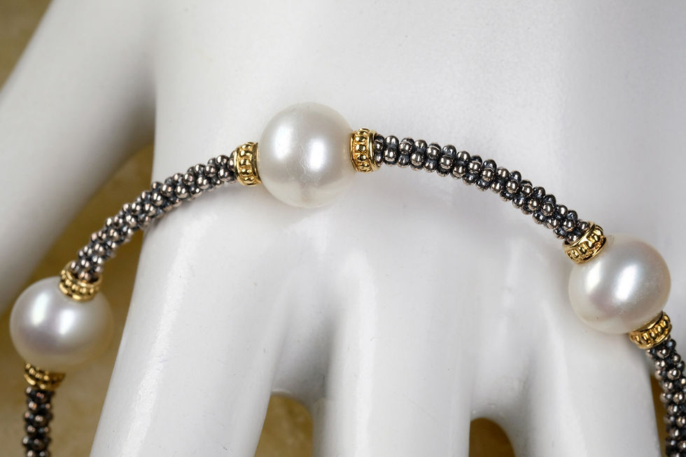 Thumbnail: Pre-Owned Lagos Caviar Sterling 18K Triple Pearl Bracelet 6.9"