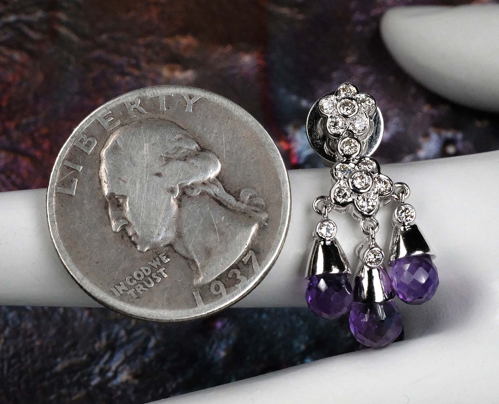 Thumbnail: Pre-Owned 18K WG Amethyst Briolette Diamond Chandelier Earrings