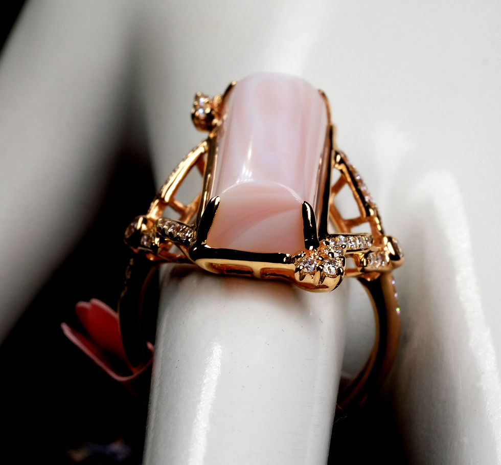 Thumbnail: NEW Bellarri "Lolita" 18K RG Pink Mother of Pearl Diamond Ring Sz 7
