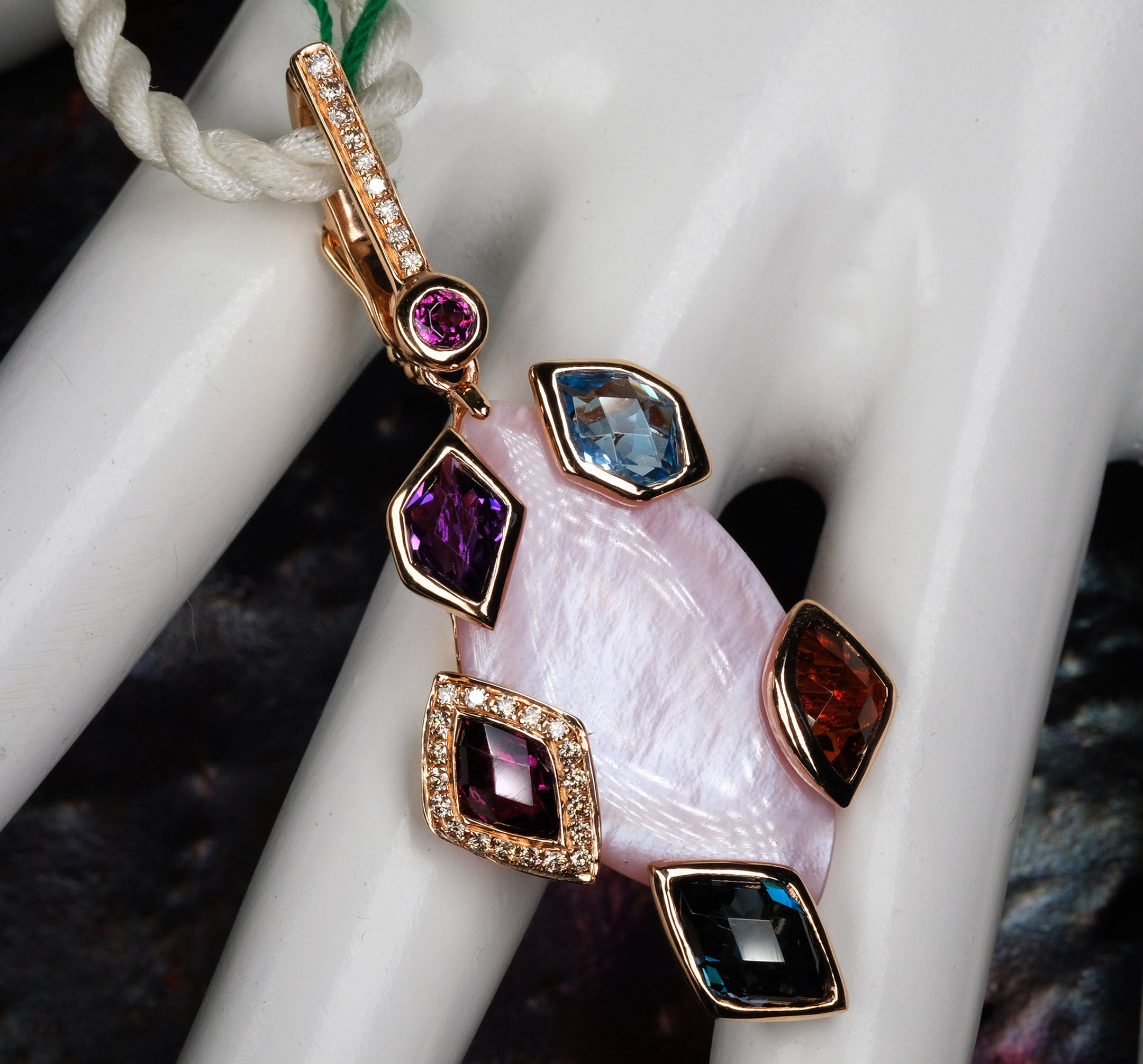 NEW Bellarri "Aladdin" 14K RG Pink MOP Multi-Gem Diamond Pendant