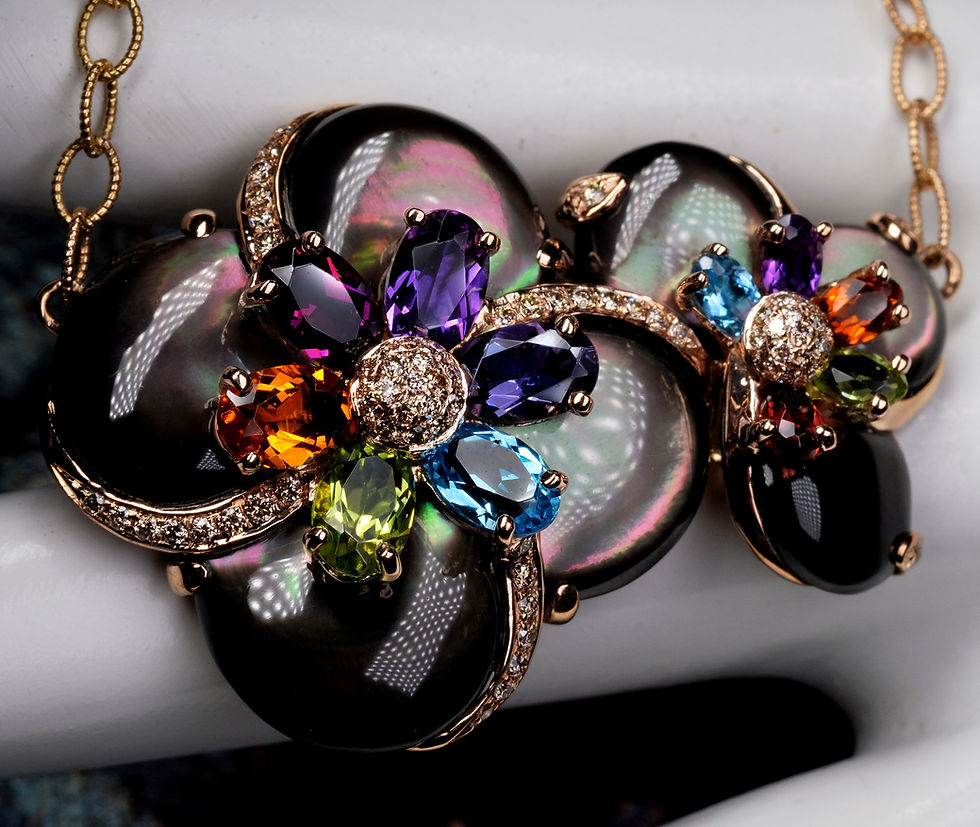 Thumbnail: NEW Bellarri "Rosa Nouveau" 14K Black MOP Multi-Gem Necklace
