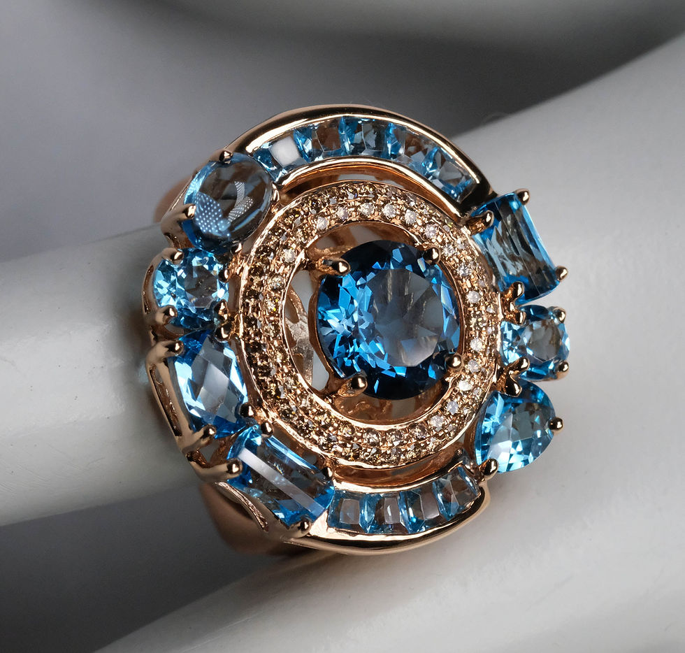 Thumbnail: Bellarri "Dutchess" Collection 14K Rose Gold Swiss & London Blue Topaz Ring