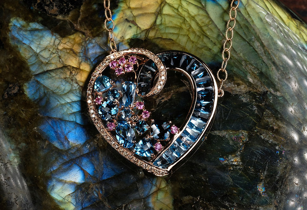 Thumbnail: NEW Bellarri "Sweetheart" 14K RG Topaz Sapphire Necklace