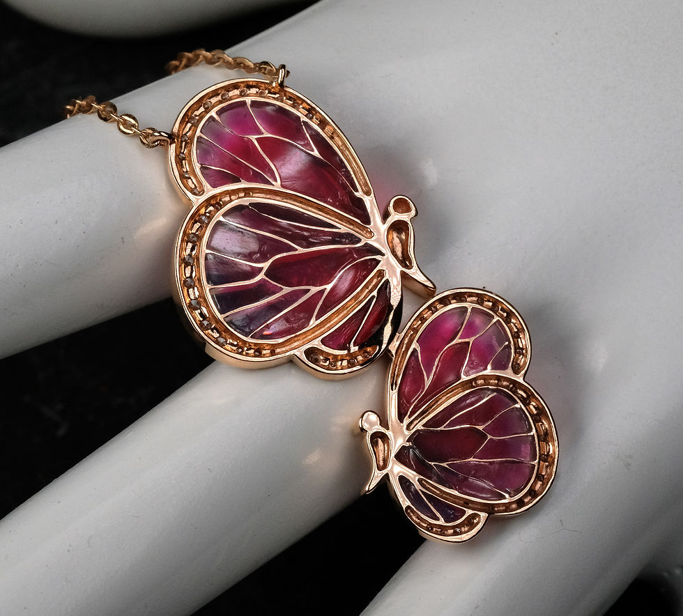 Thumbnail: NEW Bellarri "Le Jardin" 14K Rose Gold Enamel Diamond Butterfly Necklace