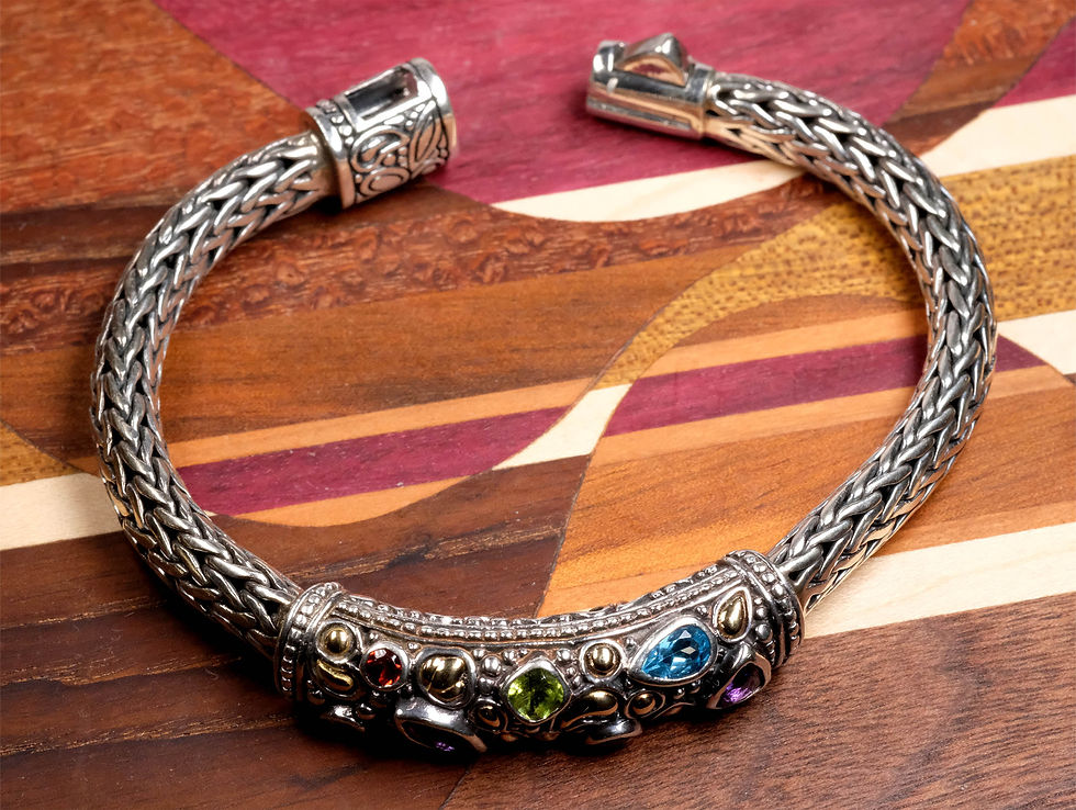 Thumbnail: Pre-Owned Samuel Benham Sterling 18K Multi-Gem Woven Bracelet 6.75"