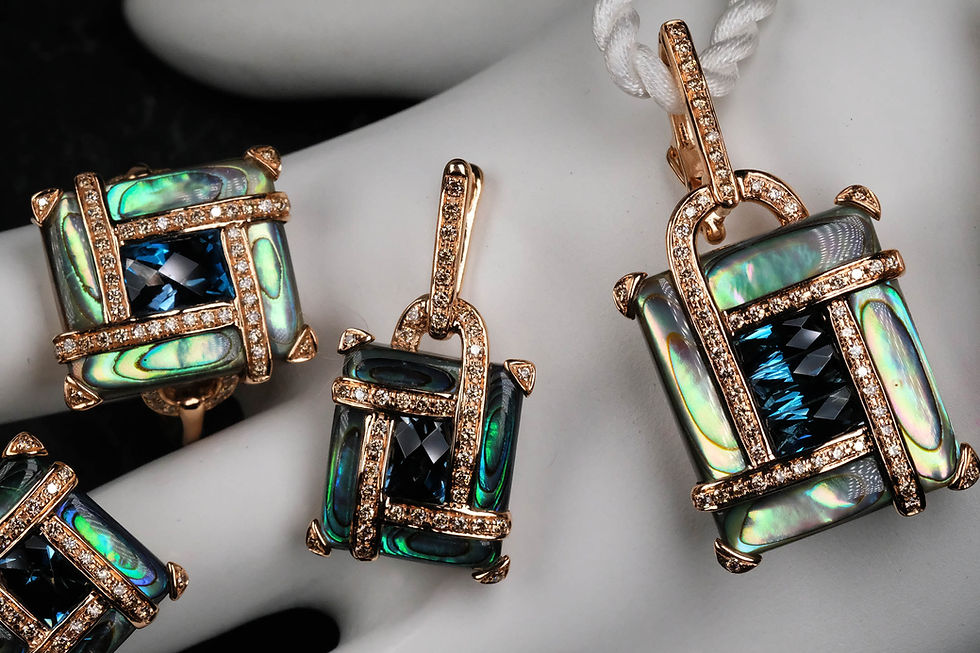 Thumbnail: Pre-Owned Bellarri "Anastasia" 14K RG Abalone London Blue Topaz 4-Pc Set