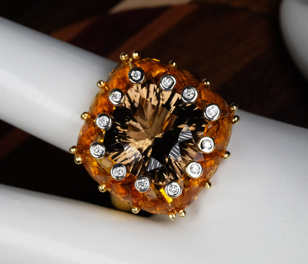 Thumbnail: Pre-Owned Bellarri "Misty Visions" 18K Smoky Quartz Citrine Diamond Ring Sz 7.25
