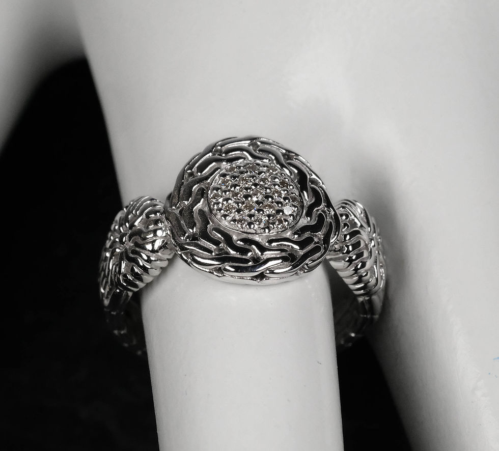 Thumbnail: Pre-Owned John Hardy Sterling Silver Diamond Floral Ring Size 7.25