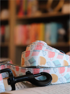 Blula leash with mugs, glasses, and books
