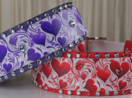 swirly purple and red heart collars
