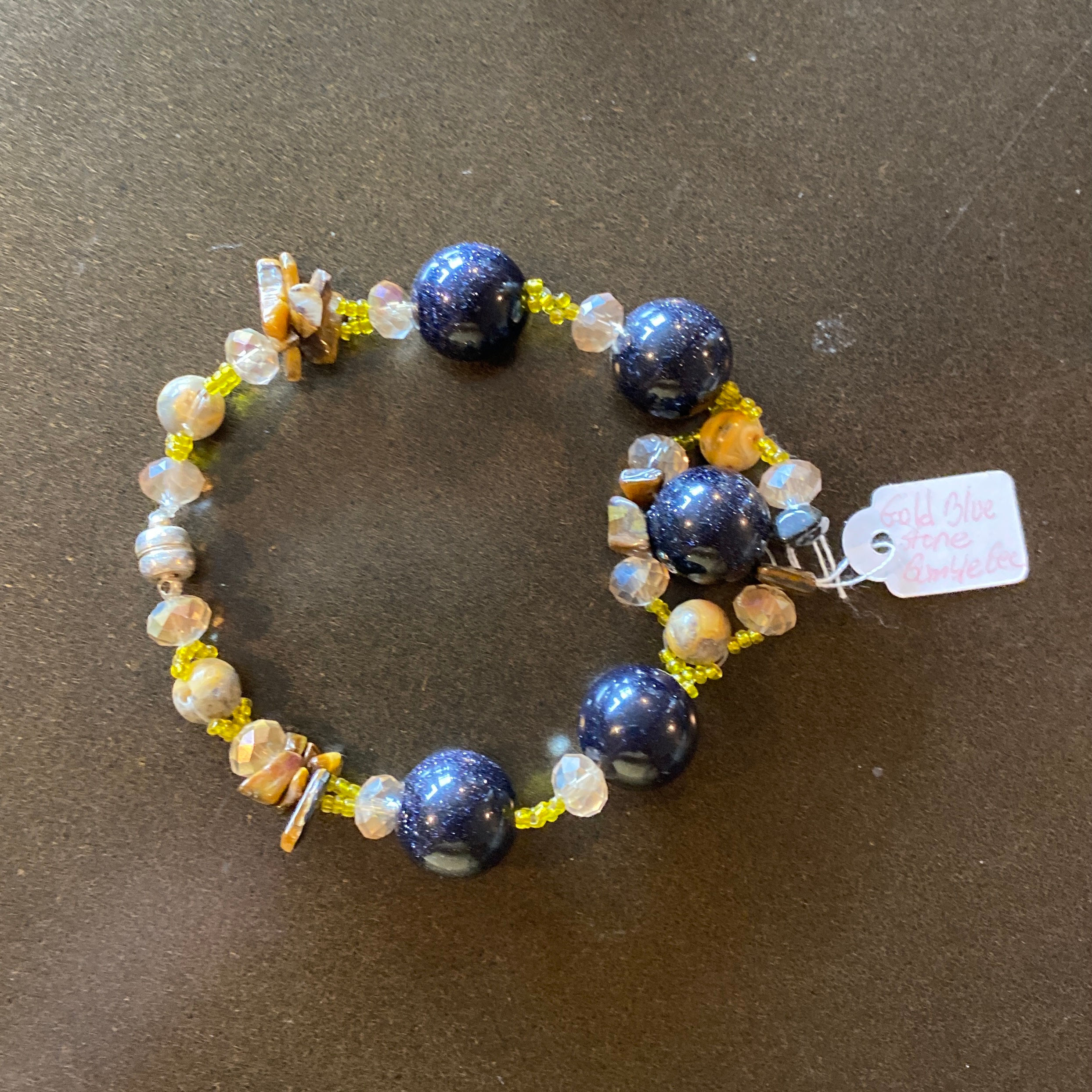 Gold Blue Stone Bumblebee Magnet Bracelet - 12mm / 4mm