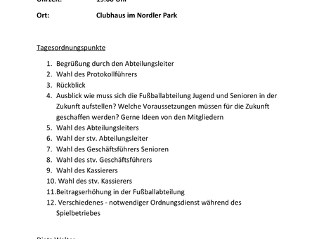 Jahreshauptversammlung der Fußballabteilung am 09.06.2026