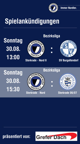 Heimspiele der Senioren am 30.08.2026 im Nordler Park mit offizieller Saisoneröffnung.