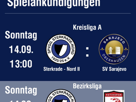 Spielankündigung Heimspiele Sonntag, den 14.09.25
