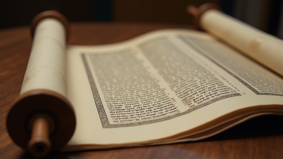 Close-up view of a Torah scroll with Hebrew script