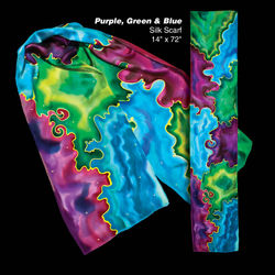 Silk Scarf, Purple Green Blue