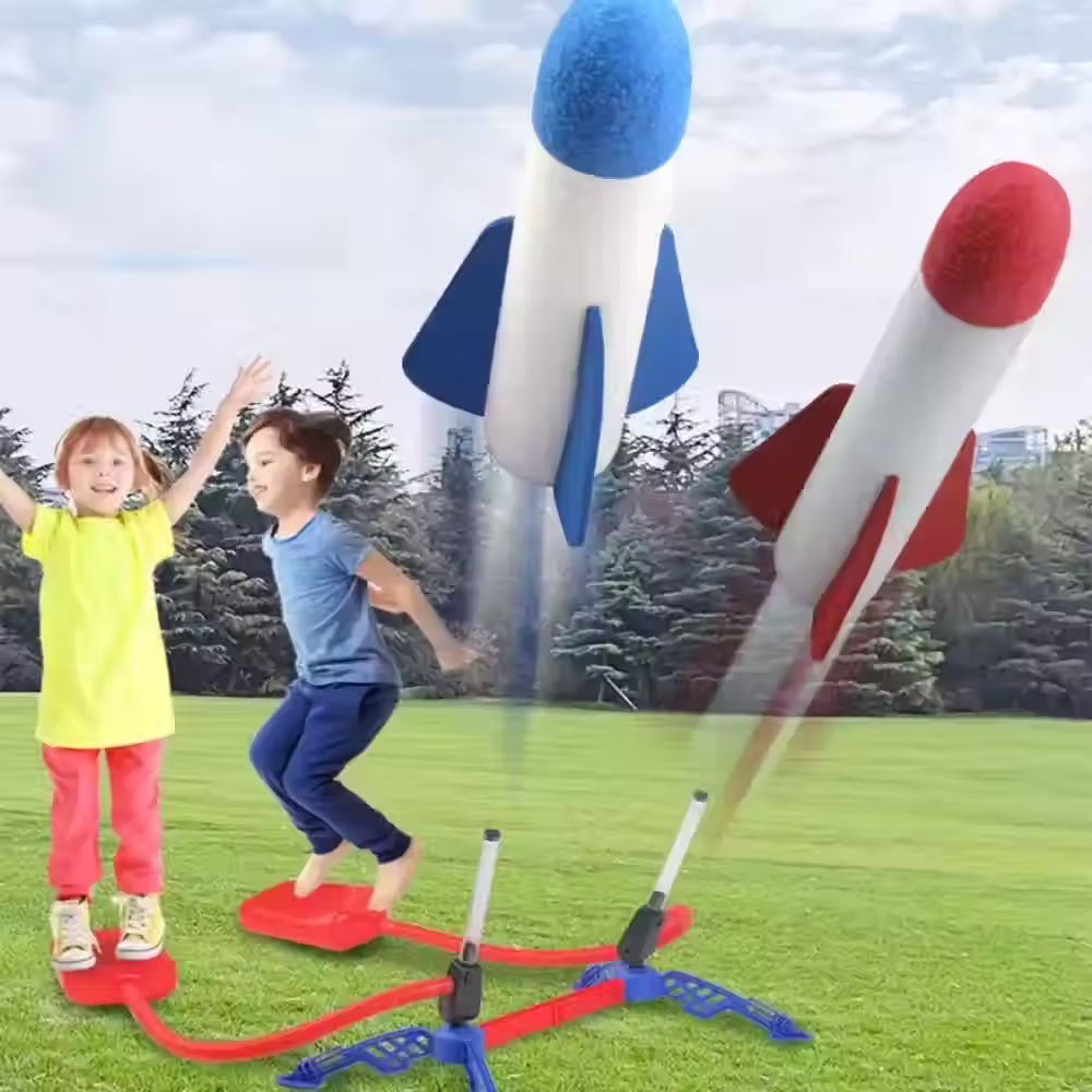 Kids Outdoor Air Rocket Launcher – Foot Pump Stomp Rocket Toy, Soaring Foam Rock