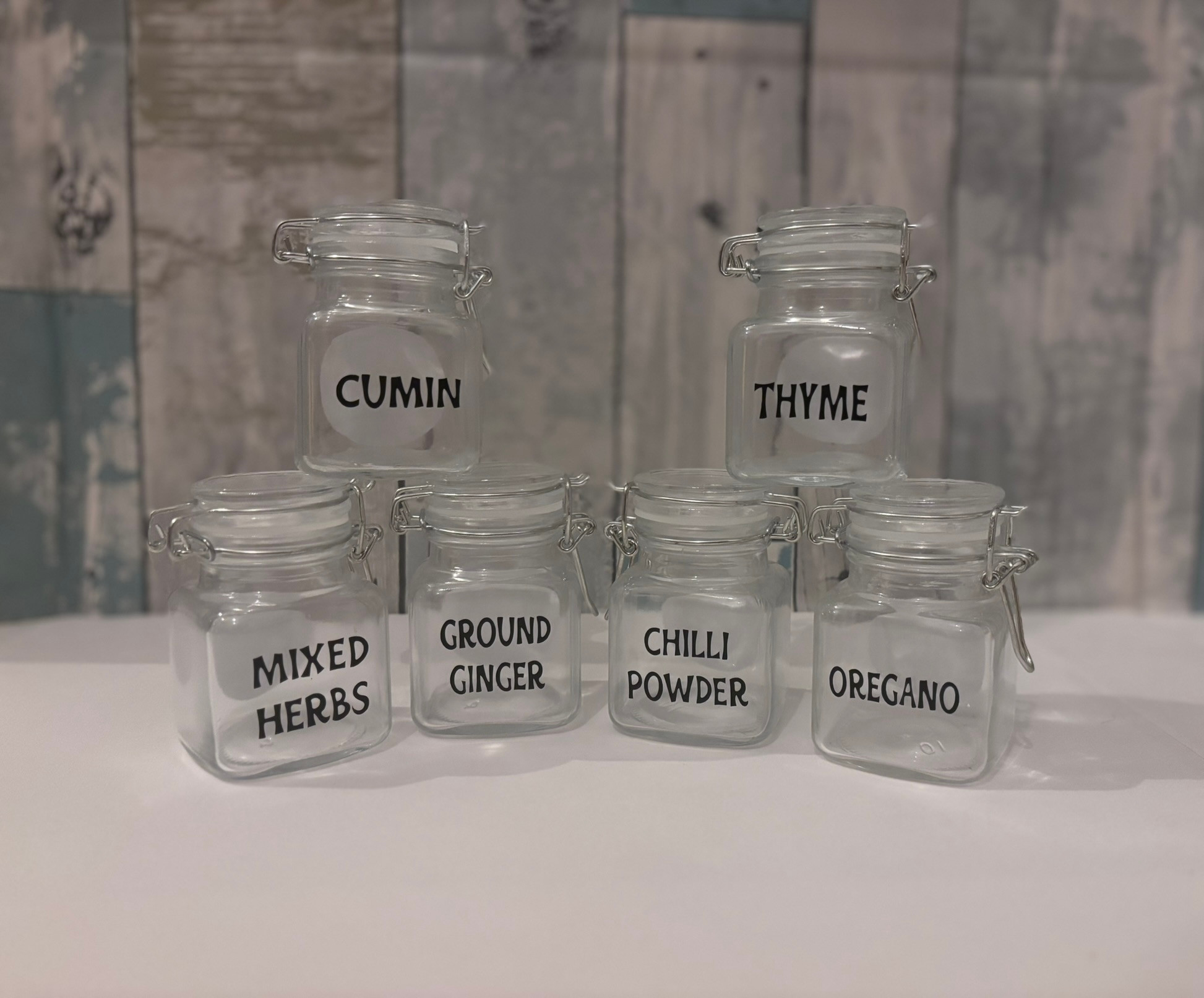 6 Labelled Spice Jar Set