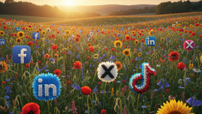 Field of social media icons made with flowers