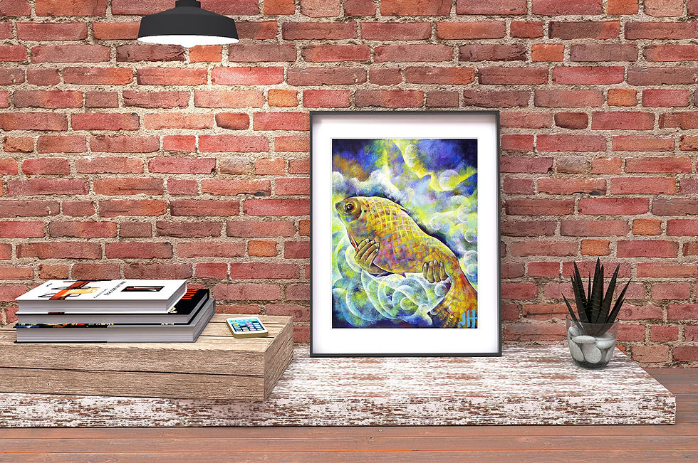 섬네일: Framed "Blessing Prophetic Art" placed on a wooden desk against a red brick wall, creating a dynamic and encouraging home off