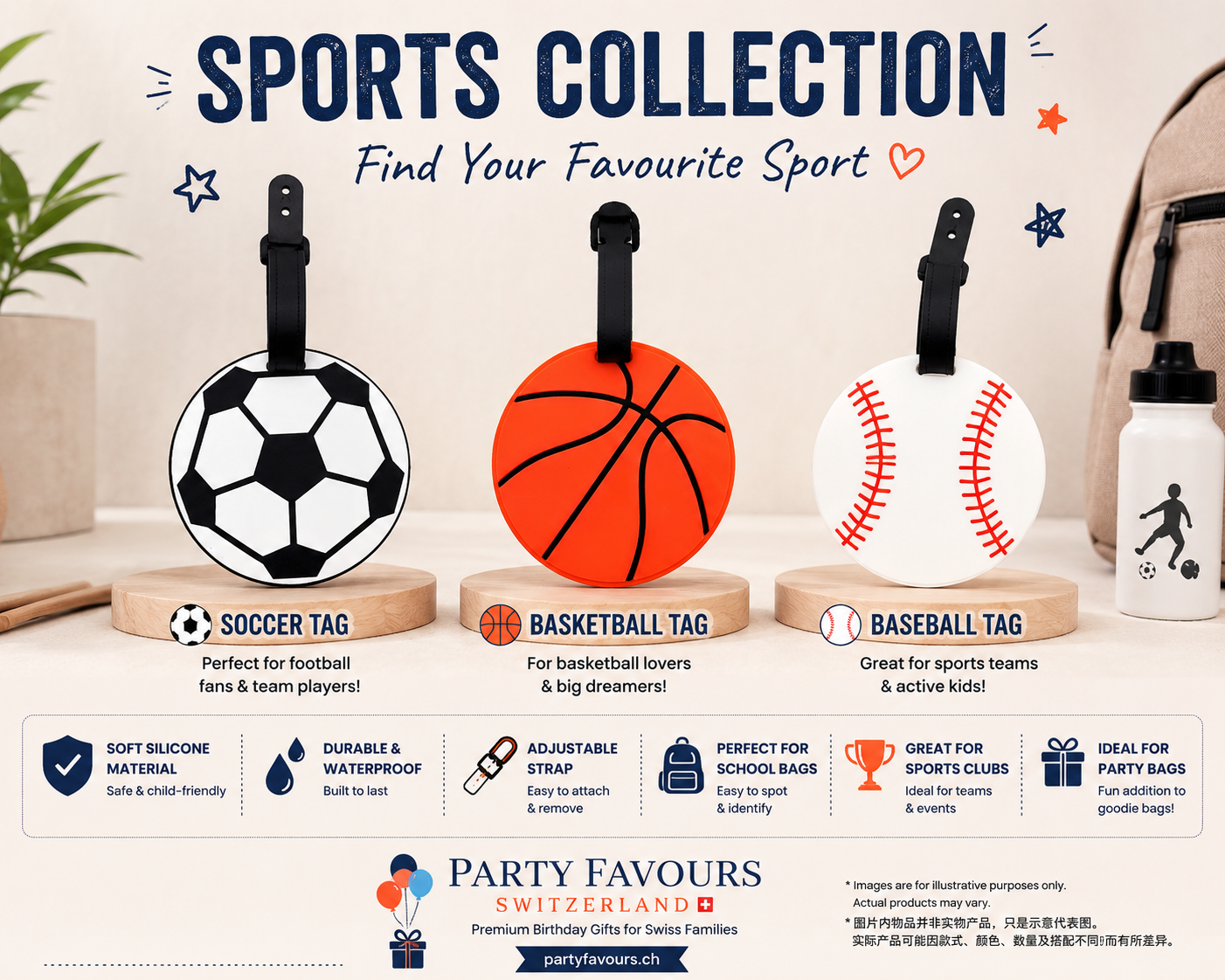 Sports Silicone Luggage Tag Fun Travel Accessories for Active Kids (8 Pieces)
