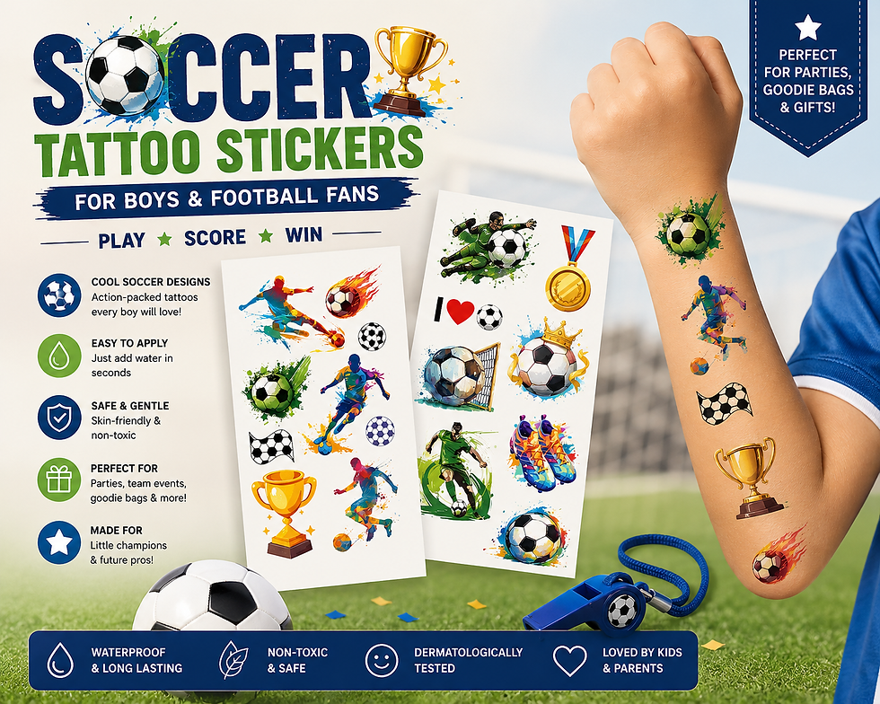 Thumbnail: Football Soccer Champion Tattoo Stickers for Young Sports Fans (x10)