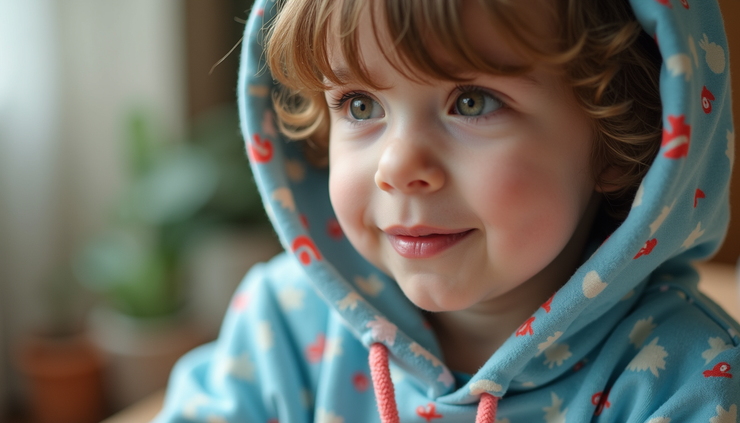 Vue rapprochée d'un sweat à capuche enfant avec un motif coloré et ludique