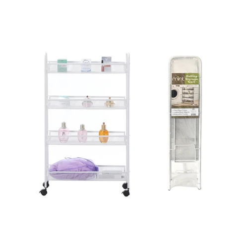4 Tier Mesh Basket Cart with 4 Wheels Matte White