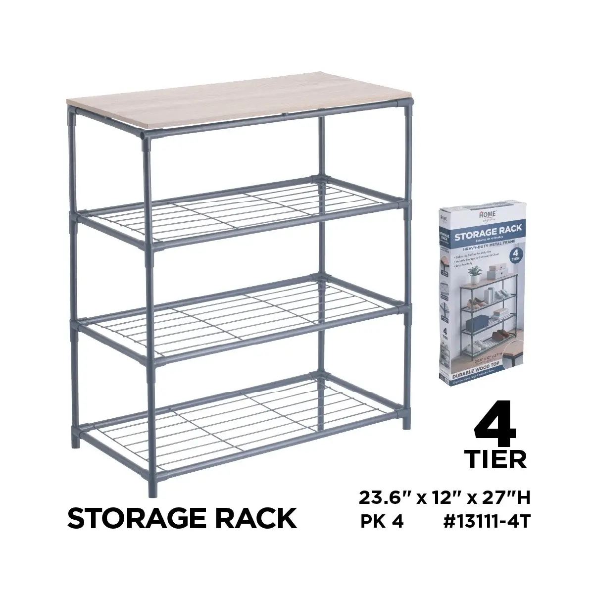 Storage Organiser 4 Tier (Shoe Rack) - MDF/Blk